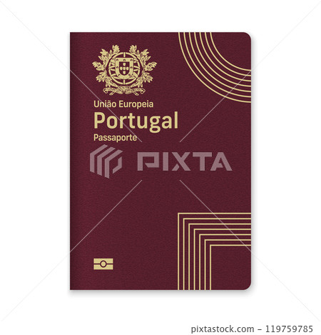 Portugal Passport Cover with Gold Emblem and Text 119759785