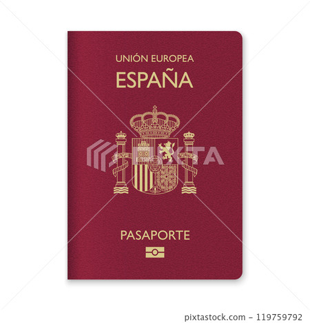 Spain Passport Cover with Gold Emblem and Text Spain Passport Cover with Gold Emblem and Text 119759792