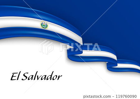 Waving ribbon with flag of El Salvador Waving ribbon with flag of El Salvador 119760090