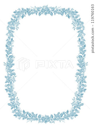 Beautiful floral frame clipart in toile de jouy line art style. Hand drawn flower composition illustration. Vintage retro floral wreath. Beautiful floral frame clipart in toile de jouy line art style. Hand drawn flower composition illustration. Vintage retro floral wreath. 119760163