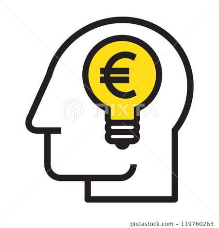 Head with light bulb and euro sign. Concept of financial idea. 119760263