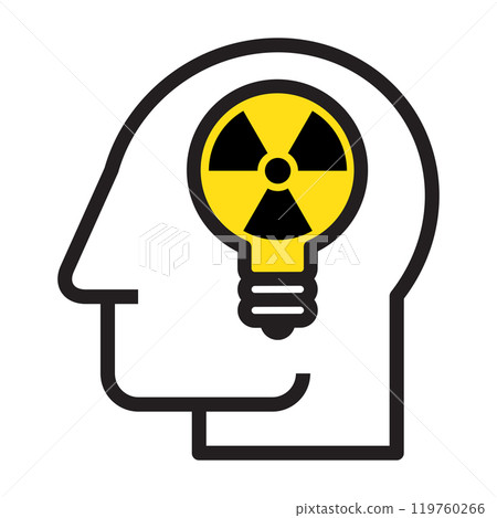 Head with lightbulb with radioactive symbol, Concept of nuclear energy for electricity generation icon Head with lightbulb with radioactive symbol, Concept of nuclear energy for electricity generation icon 119760266