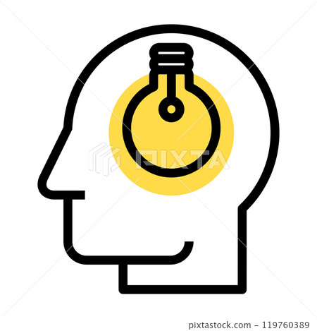 Head with bulb sign. Concept of idea solution and creativity. 119760389