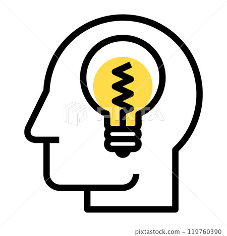 Head with bulb sign. Concept of idea solution and creativity. 119760390