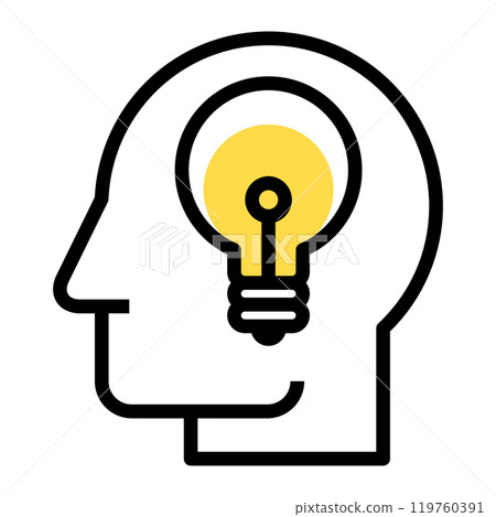 Head with bulb sign. Concept of idea solution and creativity. Head with bulb sign. Concept of idea solution and creativity. 119760391