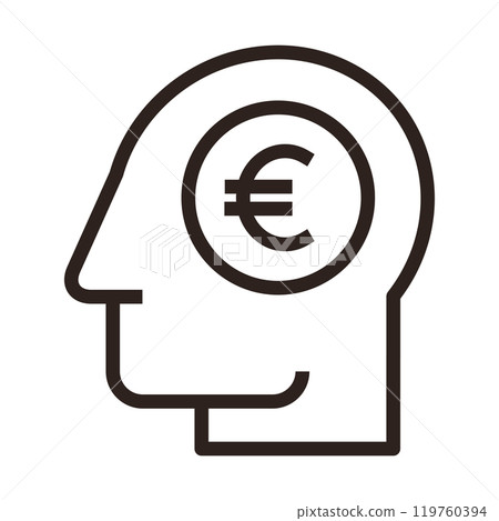 Head with euro sign. Concept of financial planning. Money thinking symbol 119760394