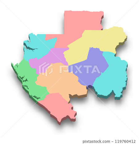 3d isometric colored map of Gabon 3d isometric colored map of Gabon 119760412