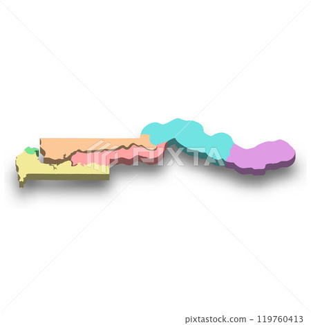 3d isometric colored map of Gambia 3d isometric colored map of Gambia 119760413