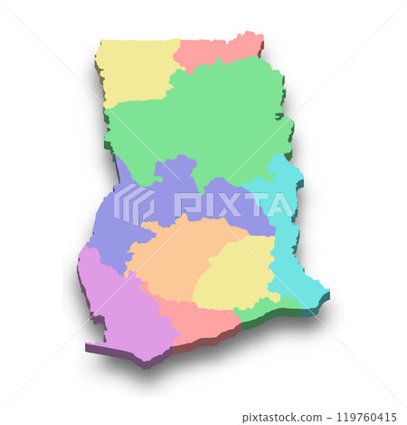 3d isometric colored map of Ghana 3d isometric colored map of Ghana 119760415