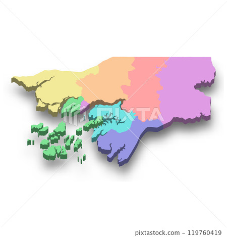 3d isometric colored map of Guinea-Bissau 3d isometric colored map of Guinea-Bissau 119760419
