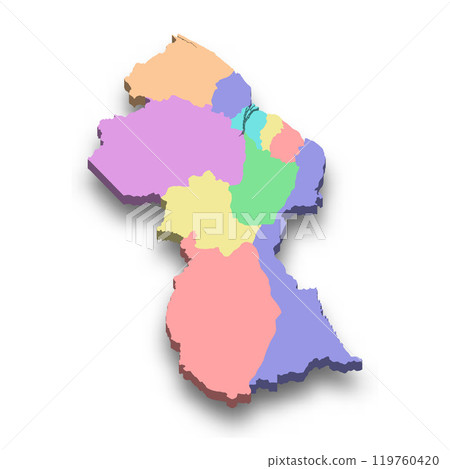 3d isometric colored map of Guyana 119760420