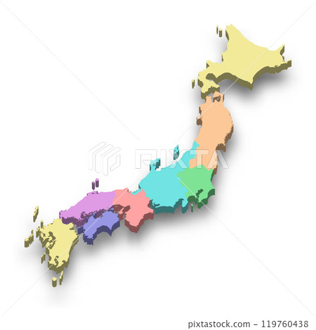 3d isometric colored map of Japan 3d isometric colored map of Japan 119760438