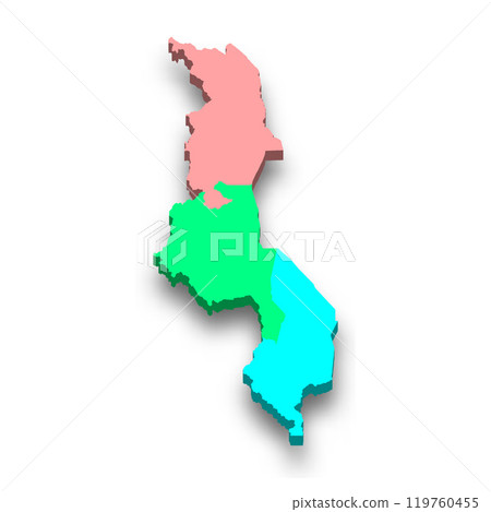 3d isometric colored map of Malawi 3d isometric colored map of Malawi 119760455