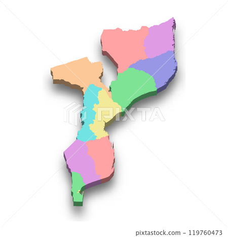 3d isometric colored map of Mozambique 119760473