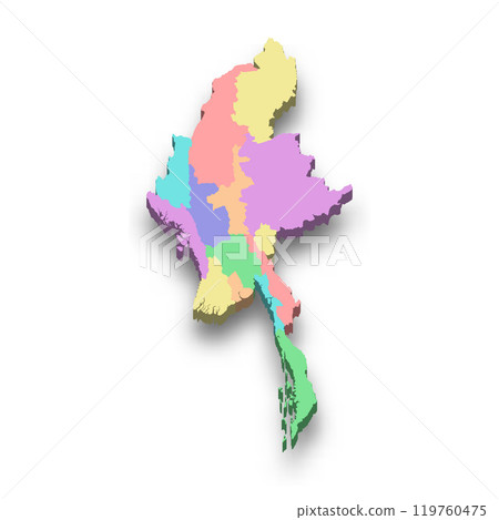 3d isometric colored map of Myanmar 119760475