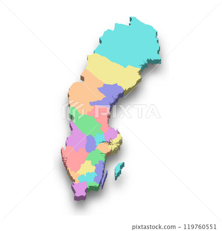 3d isometric colored map of Sweden 3d isometric colored map of Sweden 119760551