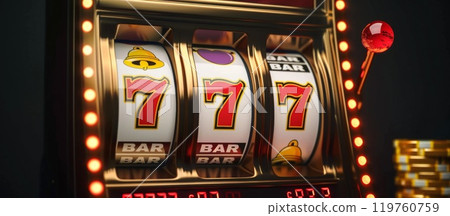 Casino jackpot banner. Golden spin bet bingo. Lucky and success in poker gaming. 777 slot win. Lottery machine. Roulette gambling with gold coin 119760759