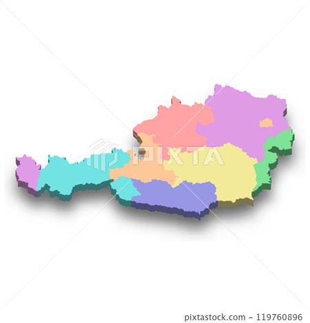 3d isometric colored map of Austria 3d isometric colored map of Austria 119760896