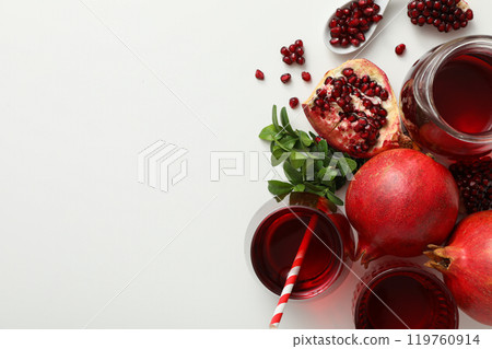 Pomegranate juice, tasty and delicious beverage, fresh drink Pomegranate juice, tasty and delicious beverage, fresh drink 119760914