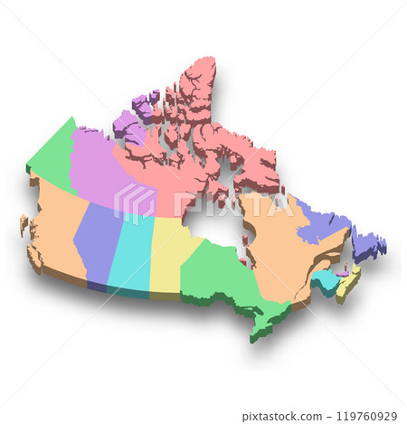 3d isometric colored map of Canada 3d isometric colored map of Canada 119760929