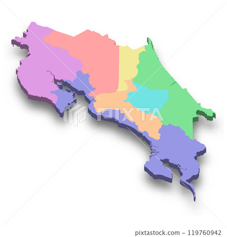 3d isometric colored map of Costa Rica 3d isometric colored map of Costa Rica 119760942