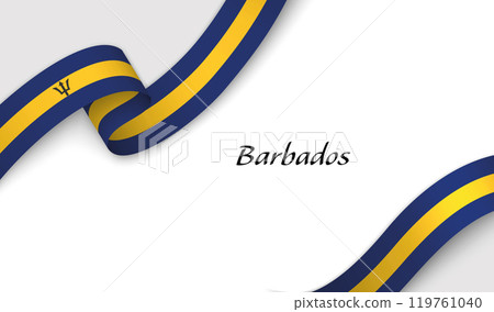 Curved ribbon with fllag of Barbados on white background Curved ribbon with fllag of Barbados on white background 119761040