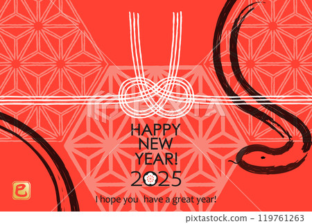 2025蛇年新年賀卡水引與麻葉圖案 119761263