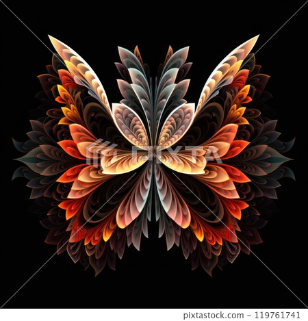 Multicolored symmetrical fractal flower. Computer generated graphics. 119761741