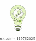 Flat vector illustration of a lightbulb with green leaves, symbolizing eco-friendly energy and sustainability. Ideal for environmental and green technology themes.. 119762025
