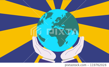 A painting of a world with hands holding a globe 119762028