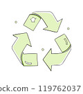 Flat vector illustration of a green recycling symbol, representing sustainability and eco-consciousness. Perfect for environmental projects and recycling campaigns.. 119762037