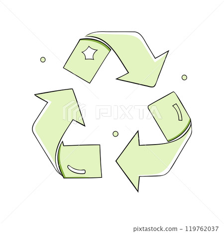 Flat vector illustration of a green recycling symbol, representing sustainability and eco-consciousness. Perfect for environmental projects and recycling campaigns.. 119762037