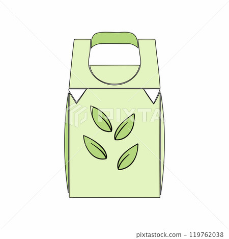 Flat vector illustration of eco-friendly packaging with green leaves, representing sustainable packaging practices. Perfect for zero-waste and eco-friendly product designs.. 119762038