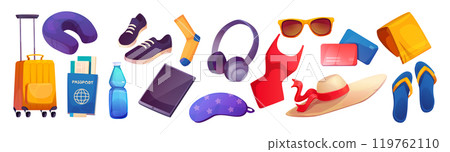 Travel stuff set isolated on white background Travel stuff set isolated on white background 119762110