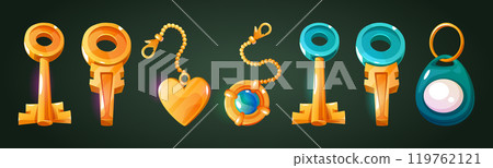House key chain illustration. Home keyring set 119762121