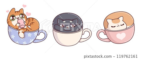 Cute cat animal in coffee cup cartoon illustration Cute cat animal in coffee cup cartoon illustration 119762161