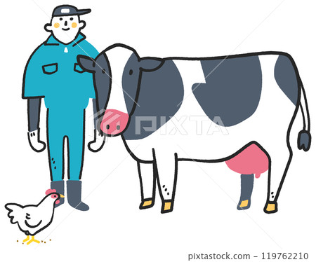 Cow, hen and dairy farmer set stock illustration material 119762210