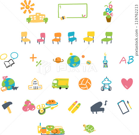 與小學活動相關的圖示集 庫存插畫素材 119762213