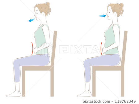 A woman sitting and breathing deeply A woman sitting and breathing deeply 119762349