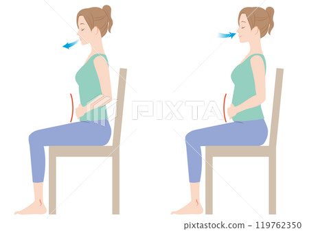 A woman sitting and breathing deeply A woman sitting and breathing deeply 119762350