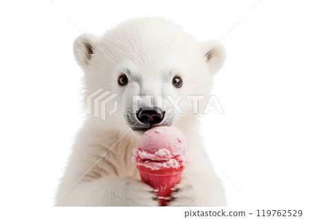 AI-generated item. Polar bear with ice cream on a transparent background. 119762529