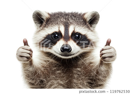 AI-generated item. Cute raccoon giving a thumbs up on a transparent background. 119762530