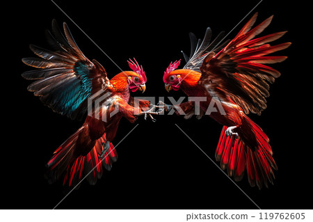 Intense Battle Between Colorful Fighting Birds 119762605