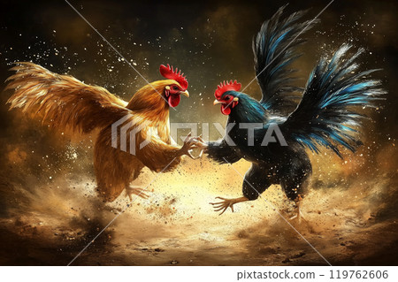 Dramatic Cockfight Scene in Artistic Style 119762606