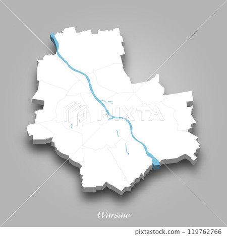 3D Map of Warsaw with Waterways Highlighted 119762766