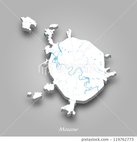 3D Map of Moscow with Waterways Highlighted 119762773