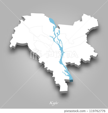 3D Map of Kyiv with Waterways Highlighted 3D Map of Kyiv with Waterways Highlighted 119762776