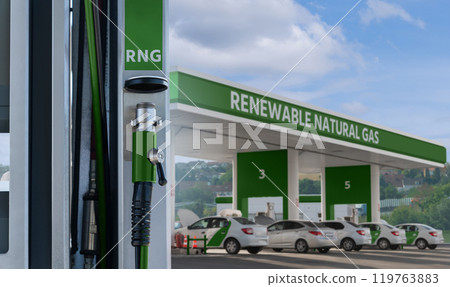 Concept of RNG. Renewable Natural Gas filling station Concept of RNG. Renewable Natural Gas filling station 119763883