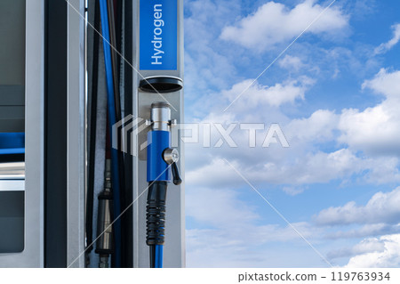 Hydrogen filling station on a background of blue sky 119763934