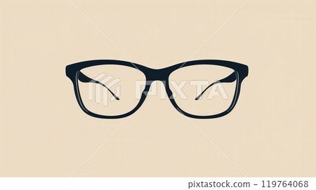 A pair of black eyeglasses is showcased on a simple, neutral background, highlighting their sleek design and elegance. Generative AI 119764068
